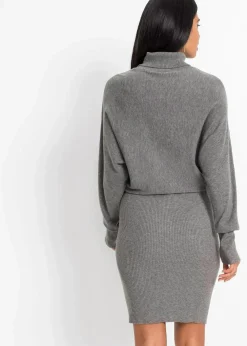 bonprix Bekleidung·Pullover & Strickjacken|Kleider^Strickkleid aus Viskose-Mix grau meliert