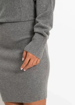 bonprix Bekleidung·Pullover & Strickjacken|Kleider^Strickkleid aus Viskose-Mix grau meliert