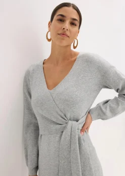 bonprix Bekleidung·Umstandsmode|Bekleidung·Pullover & Strickjacken^Strickkleid aus Viskose-Mix hellgrau meliert