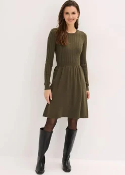 bonprix Bekleidung·Umstandsmode|Strickmode^Strickkleid aus Viskose-Mix khakibraun meliert