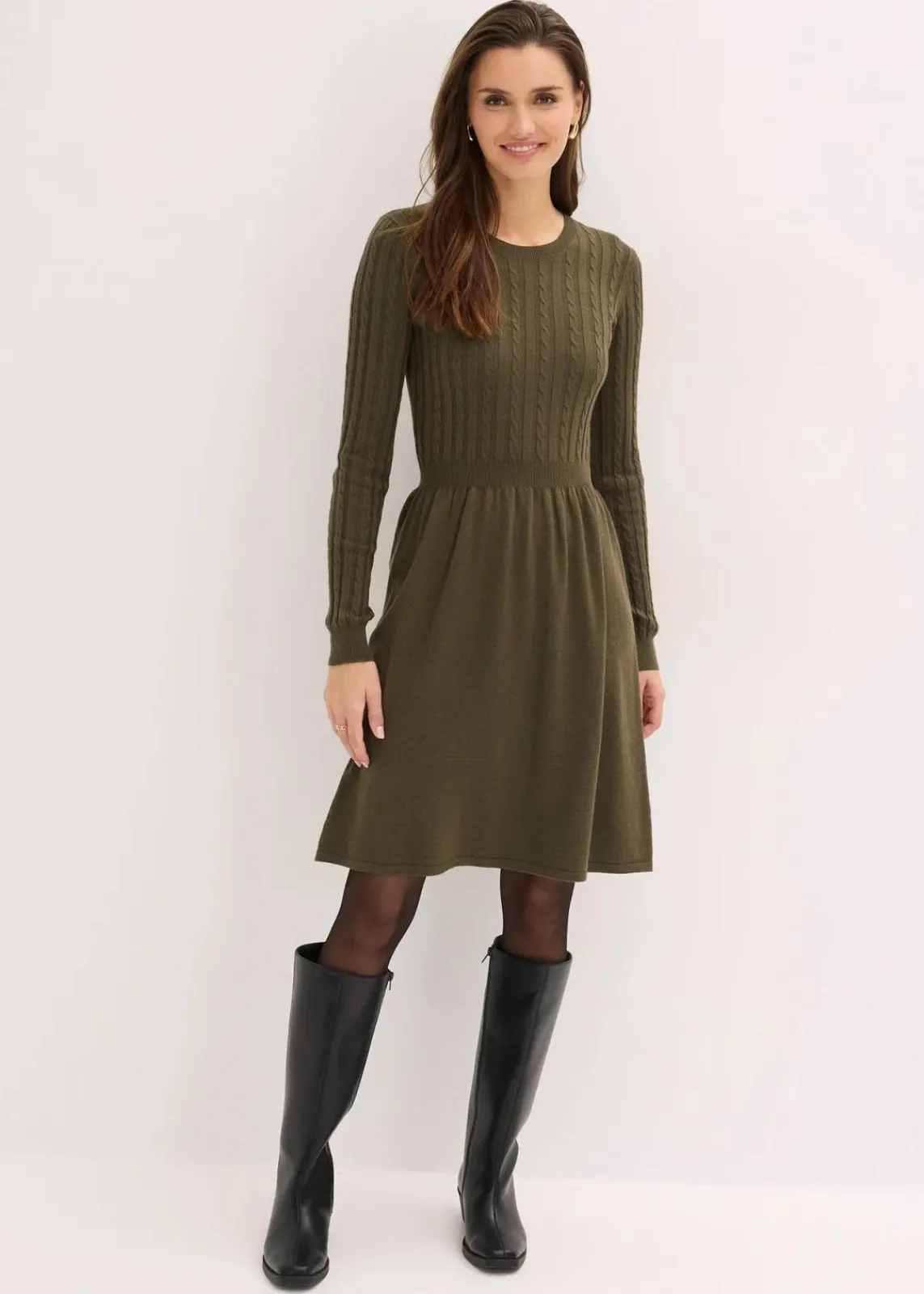 bonprix Bekleidung·Umstandsmode|Strickmode^Strickkleid aus Viskose-Mix khakibraun meliert