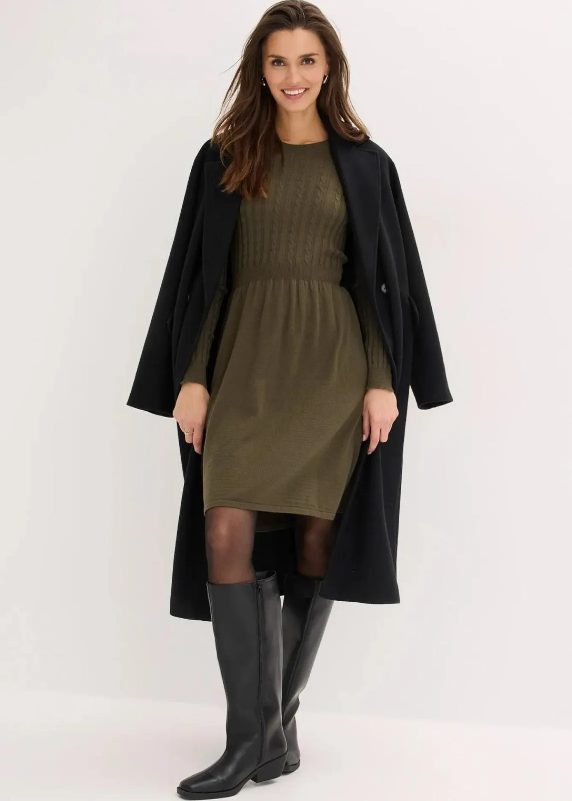 bonprix Bekleidung·Umstandsmode|Strickmode^Strickkleid aus Viskose-Mix khakibraun meliert