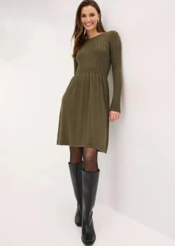 bonprix Bekleidung·Umstandsmode|Strickmode^Strickkleid aus Viskose-Mix khakibraun meliert