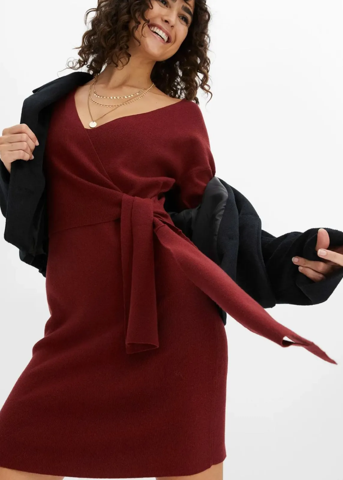 bonprix Bekleidung·Umstandsmode|Bekleidung·Pullover & Strickjacken^Strickkleid aus Viskose-Mix kastanienrot
