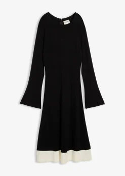 bonprix Bekleidung·Umstandsmode|Bekleidung·Pullover & Strickjacken^Strickkleid aus Viskose-Mix mit Kontrastdetails schwarz/wollweiß