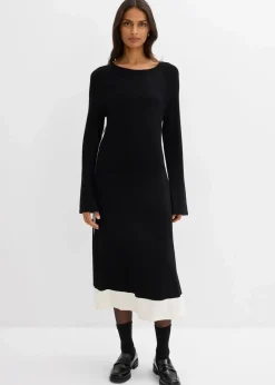 bonprix Bekleidung·Umstandsmode|Bekleidung·Pullover & Strickjacken^Strickkleid aus Viskose-Mix mit Kontrastdetails schwarz/wollweiß