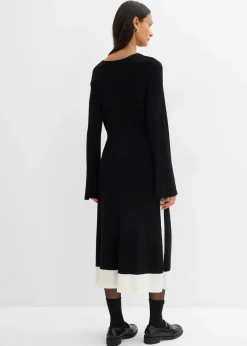 bonprix Bekleidung·Umstandsmode|Bekleidung·Pullover & Strickjacken^Strickkleid aus Viskose-Mix mit Kontrastdetails schwarz/wollweiß