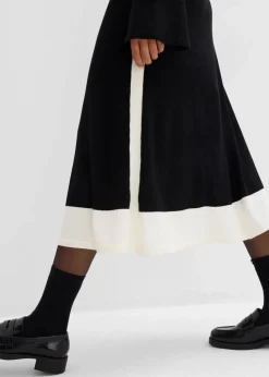 bonprix Bekleidung·Umstandsmode|Bekleidung·Pullover & Strickjacken^Strickkleid aus Viskose-Mix mit Kontrastdetails schwarz/wollweiß