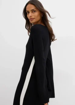 bonprix Bekleidung·Umstandsmode|Bekleidung·Pullover & Strickjacken^Strickkleid aus Viskose-Mix mit Kontrastdetails schwarz/wollweiß