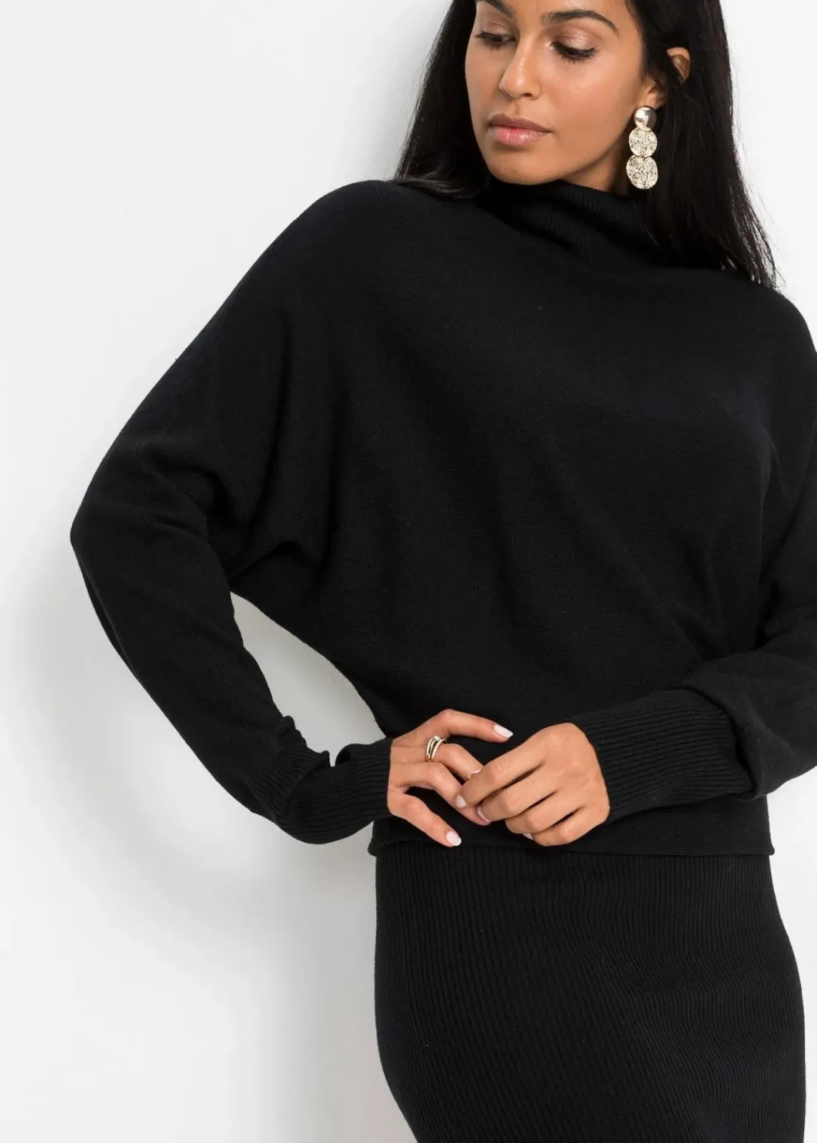 bonprix Bekleidung·Umstandsmode|Strickmode^Strickkleid aus Viskose-Mix schwarz