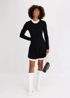 bonprix Strickmode|Kleider^Strickkleid aus Viskose-Mix schwarz/weiß