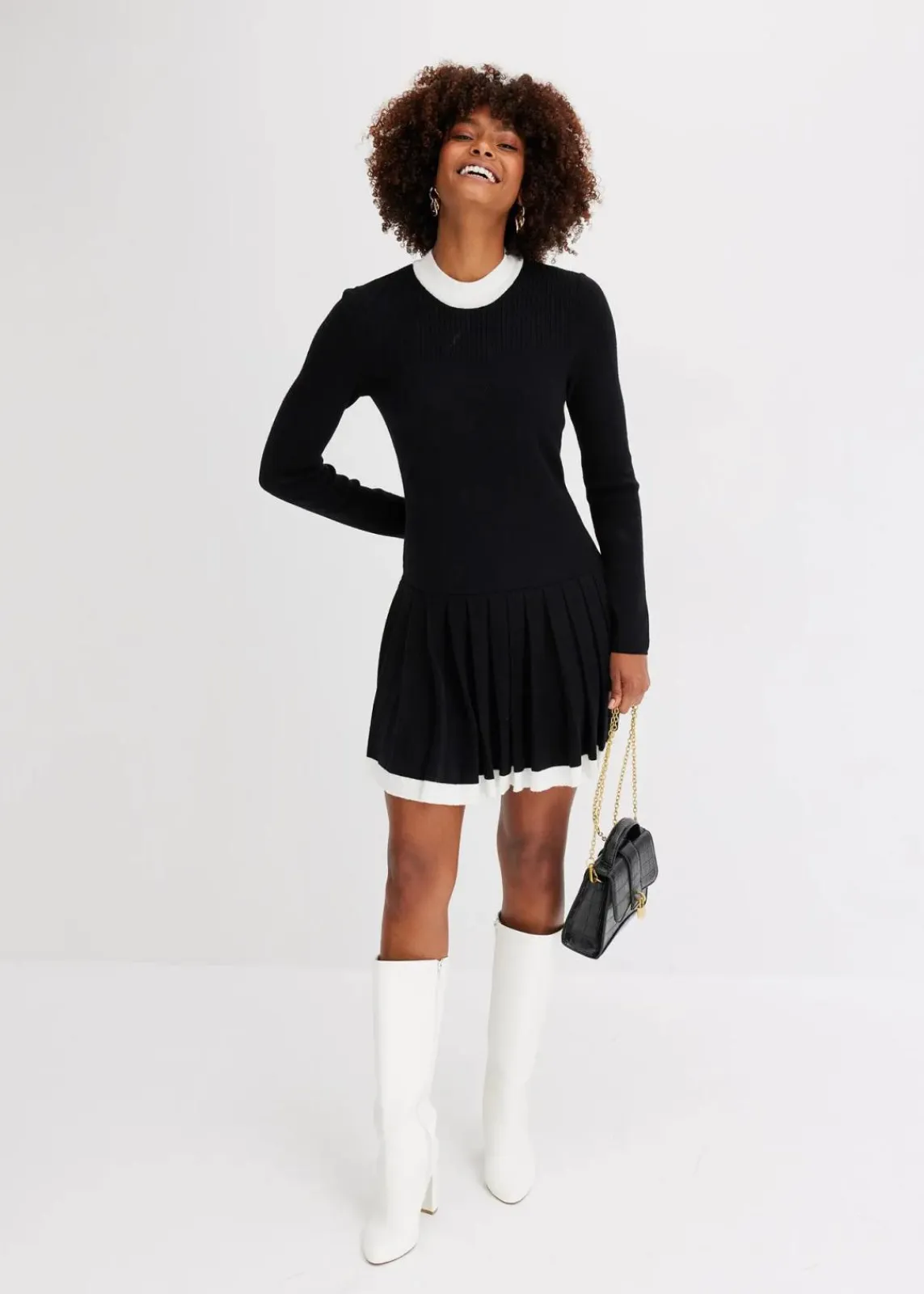 bonprix Strickmode|Kleider^Strickkleid aus Viskose-Mix schwarz/weiß