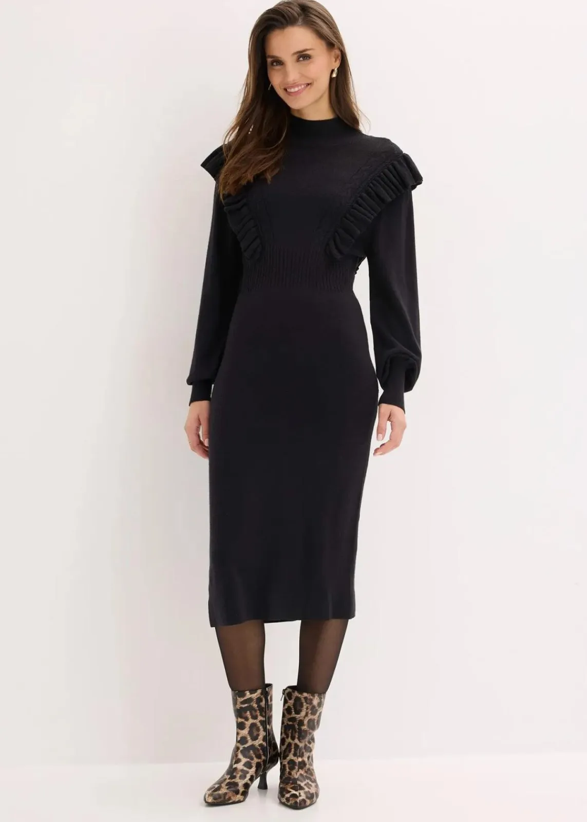 bonprix Bekleidung·Umstandsmode|Bekleidung·Pullover & Strickjacken^Strickkleid aus Viskose-Mix schwarz