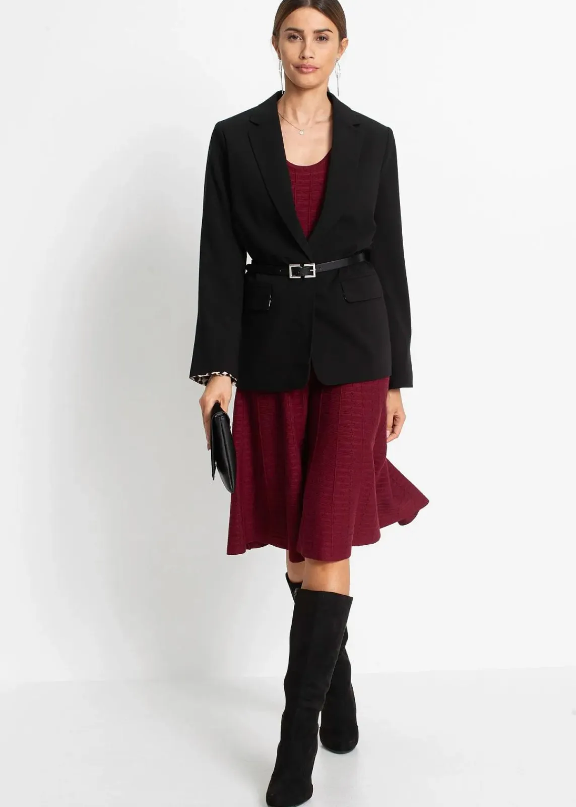 bonprix Kleider|Bekleidung·Pullover & Strickjacken^Strickkleid aus weichem Viskose-Mix rubinrot/schwarz