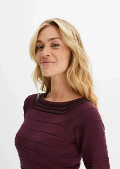 bonprix Kleider|Strickmode^Strickkleid aus weichem Viskose-Mix weinrot/schwarz
