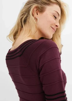 bonprix Kleider|Strickmode^Strickkleid aus weichem Viskose-Mix weinrot/schwarz