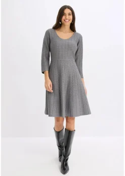 bonprix Bekleidung·Umstandsmode|Strickmode^Strickkleid aus weichem Viskose-Mix grau meliert/schwarz