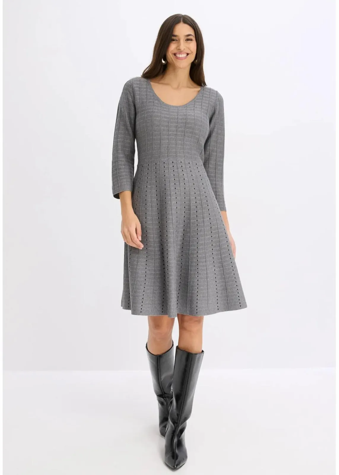 bonprix Bekleidung·Umstandsmode|Strickmode^Strickkleid aus weichem Viskose-Mix grau meliert/schwarz