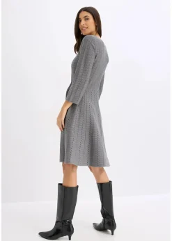 bonprix Bekleidung·Umstandsmode|Strickmode^Strickkleid aus weichem Viskose-Mix grau meliert/schwarz