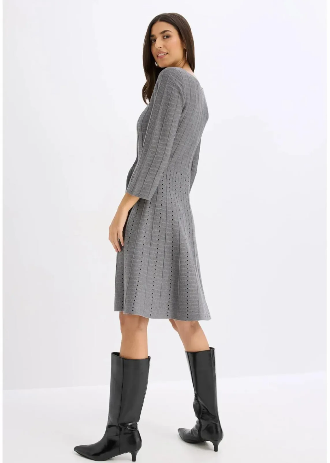 bonprix Bekleidung·Umstandsmode|Strickmode^Strickkleid aus weichem Viskose-Mix grau meliert/schwarz