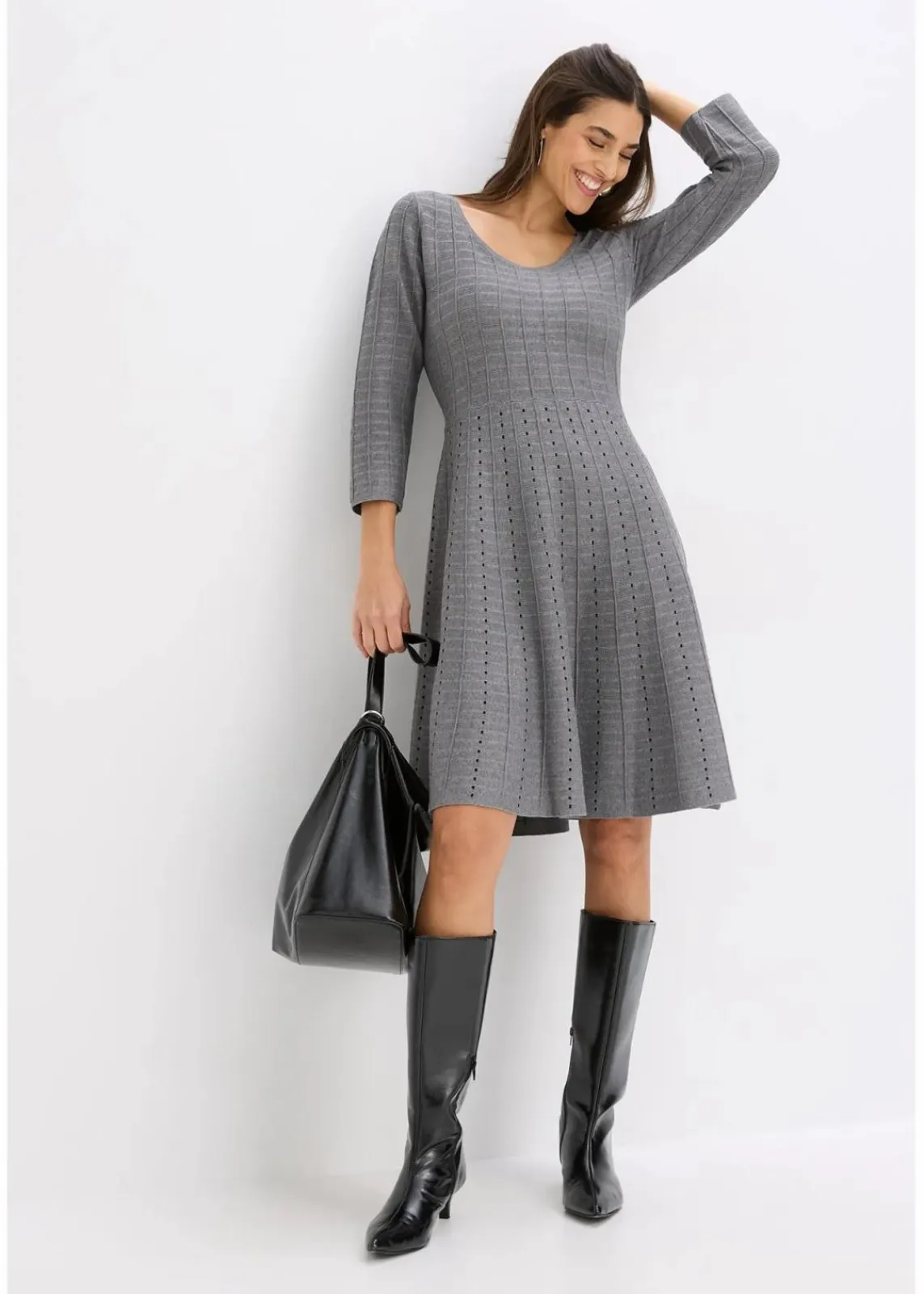 bonprix Bekleidung·Umstandsmode|Strickmode^Strickkleid aus weichem Viskose-Mix grau meliert/schwarz