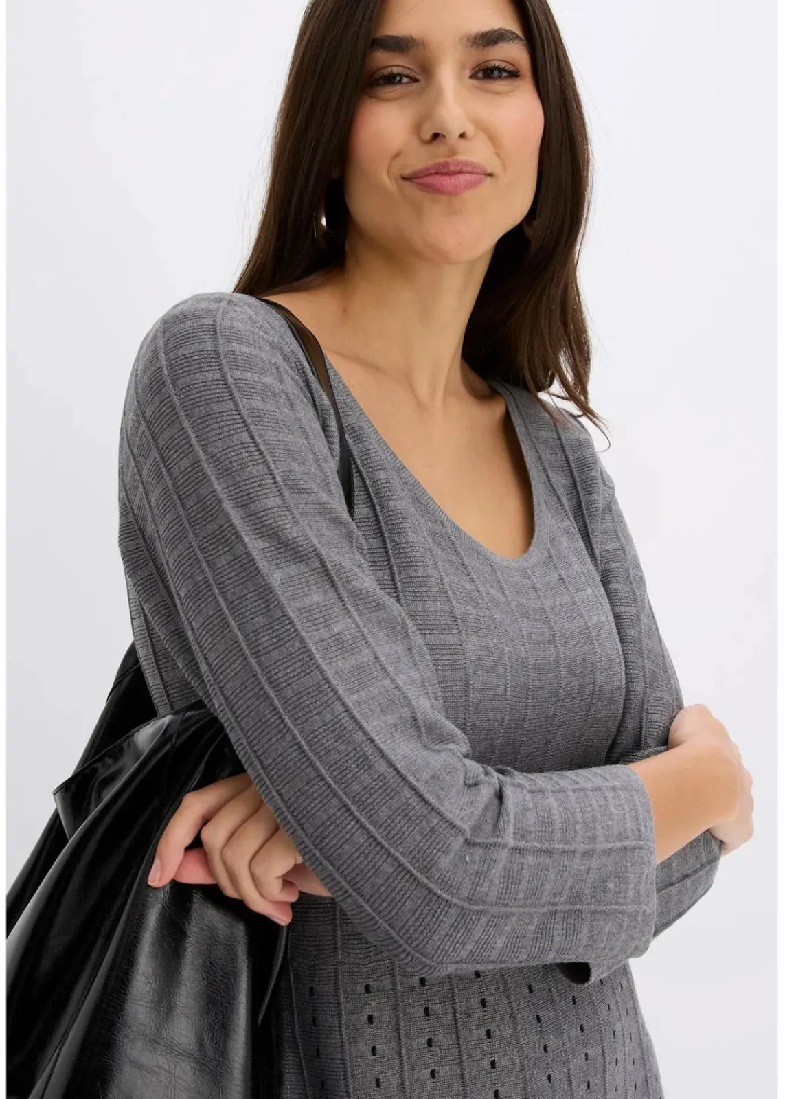 bonprix Bekleidung·Umstandsmode|Strickmode^Strickkleid aus weichem Viskose-Mix grau meliert/schwarz