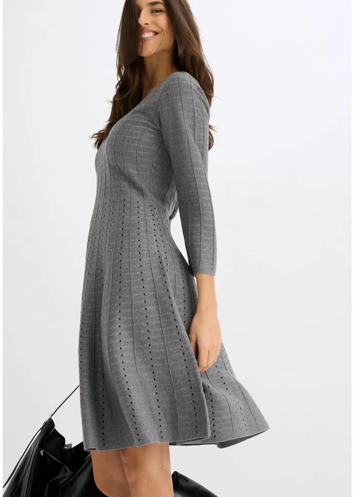 bonprix Bekleidung·Umstandsmode|Strickmode^Strickkleid aus weichem Viskose-Mix grau meliert/schwarz
