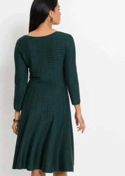 bonprix Bekleidung·Umstandsmode|Strickmode^Strickkleid aus weichem Viskose-Mix tiefgrün/schwarz