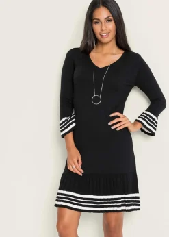 bonprix Bekleidung·Umstandsmode|Bekleidung·Pullover & Strickjacken^Strickkleid aus weichem Viskose- Mix schwarz/wollweiß gestreift