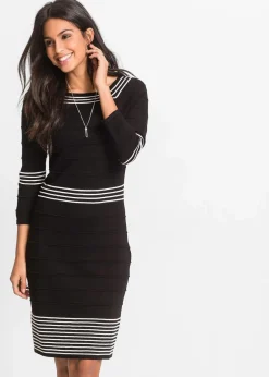 bonprix Bekleidung·Umstandsmode|Bekleidung·Pullover & Strickjacken^Strickkleid aus weichem Viskose-Mix schwarz/weiß quer gestreift