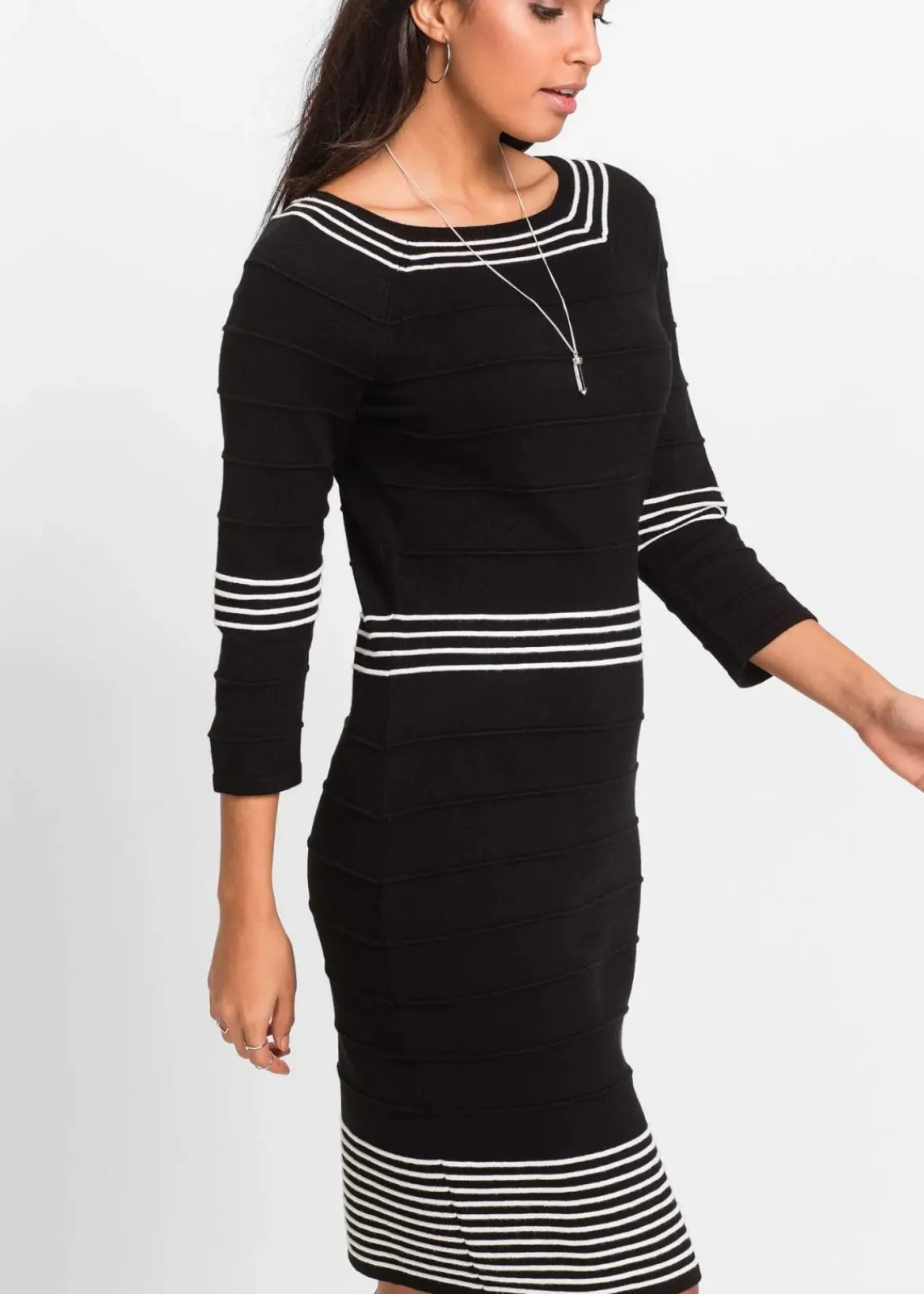 bonprix Bekleidung·Umstandsmode|Bekleidung·Pullover & Strickjacken^Strickkleid aus weichem Viskose-Mix schwarz/weiß quer gestreift