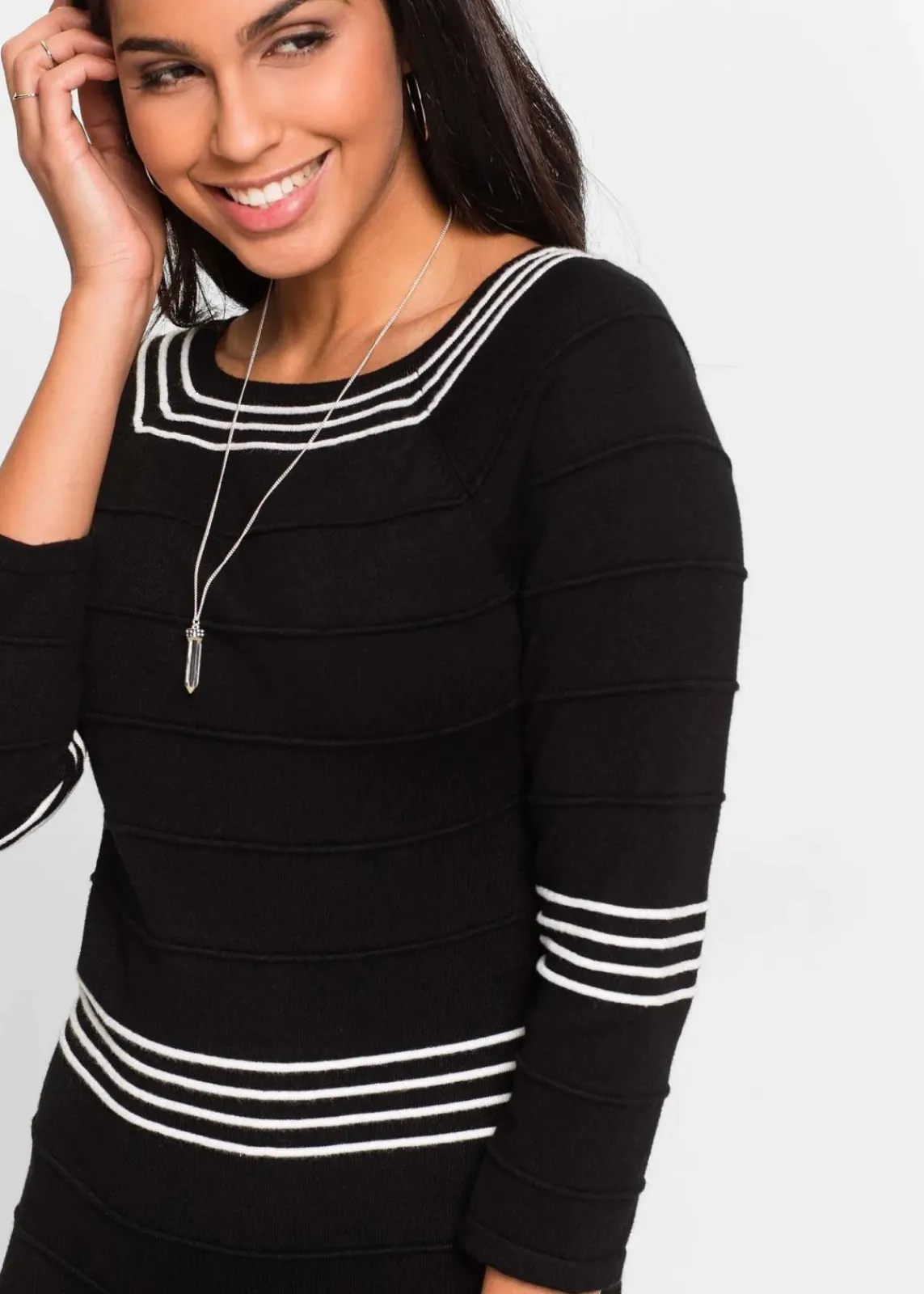 bonprix Bekleidung·Umstandsmode|Bekleidung·Pullover & Strickjacken^Strickkleid aus weichem Viskose-Mix schwarz/weiß quer gestreift