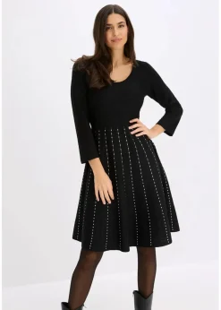 bonprix Kleider|Bekleidung·Pullover & Strickjacken^Strickkleid aus weichem Viskose-Mix schwarz/weiß