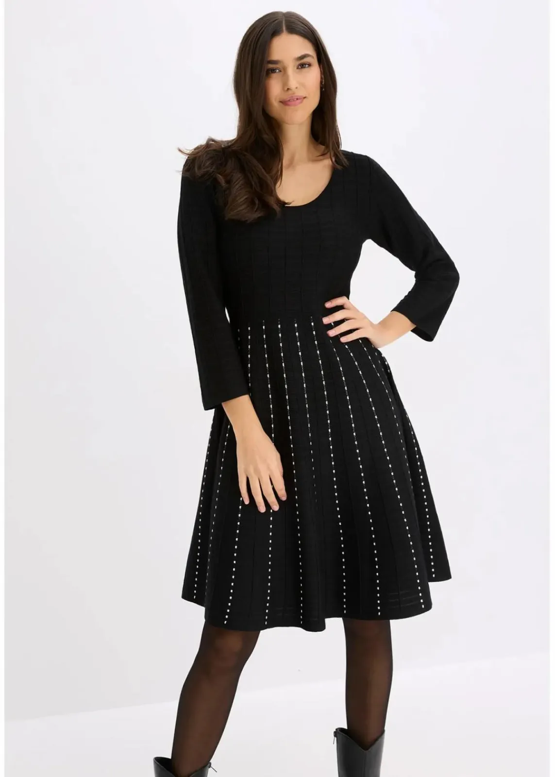 bonprix Kleider|Bekleidung·Pullover & Strickjacken^Strickkleid aus weichem Viskose-Mix schwarz/weiß