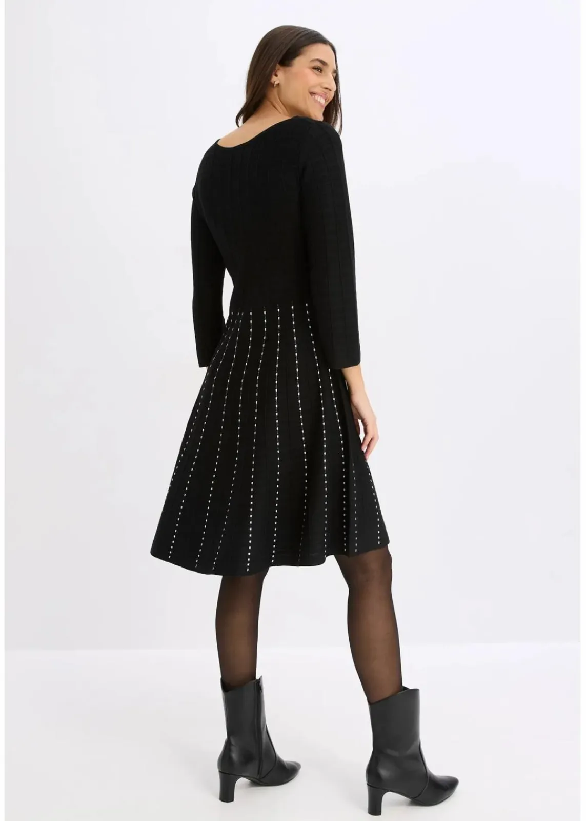 bonprix Kleider|Bekleidung·Pullover & Strickjacken^Strickkleid aus weichem Viskose-Mix schwarz/weiß