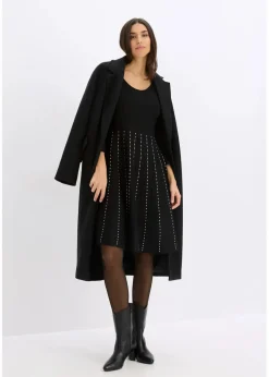 bonprix Kleider|Bekleidung·Pullover & Strickjacken^Strickkleid aus weichem Viskose-Mix schwarz/weiß