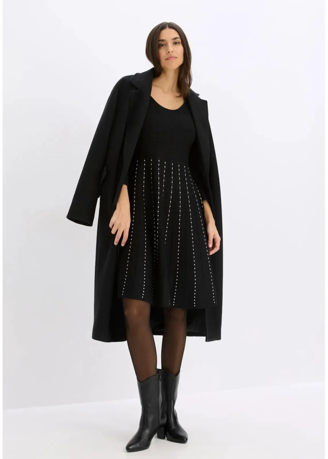 bonprix Kleider|Bekleidung·Pullover & Strickjacken^Strickkleid aus weichem Viskose-Mix schwarz/weiß