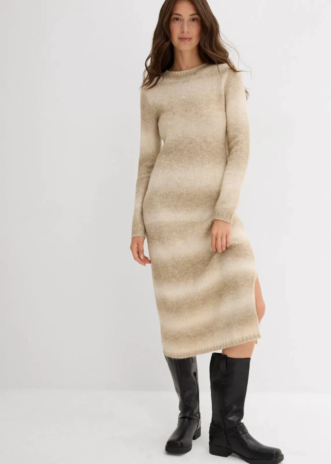 bonprix Bekleidung·Umstandsmode|Bekleidung·Pullover & Strickjacken^Strickkleid aus weichem Woll-Mix kieselbeige/graubraun