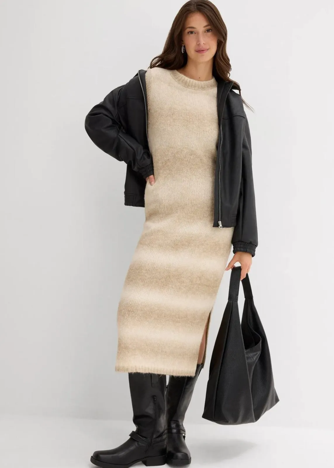 bonprix Bekleidung·Umstandsmode|Bekleidung·Pullover & Strickjacken^Strickkleid aus weichem Woll-Mix kieselbeige/graubraun