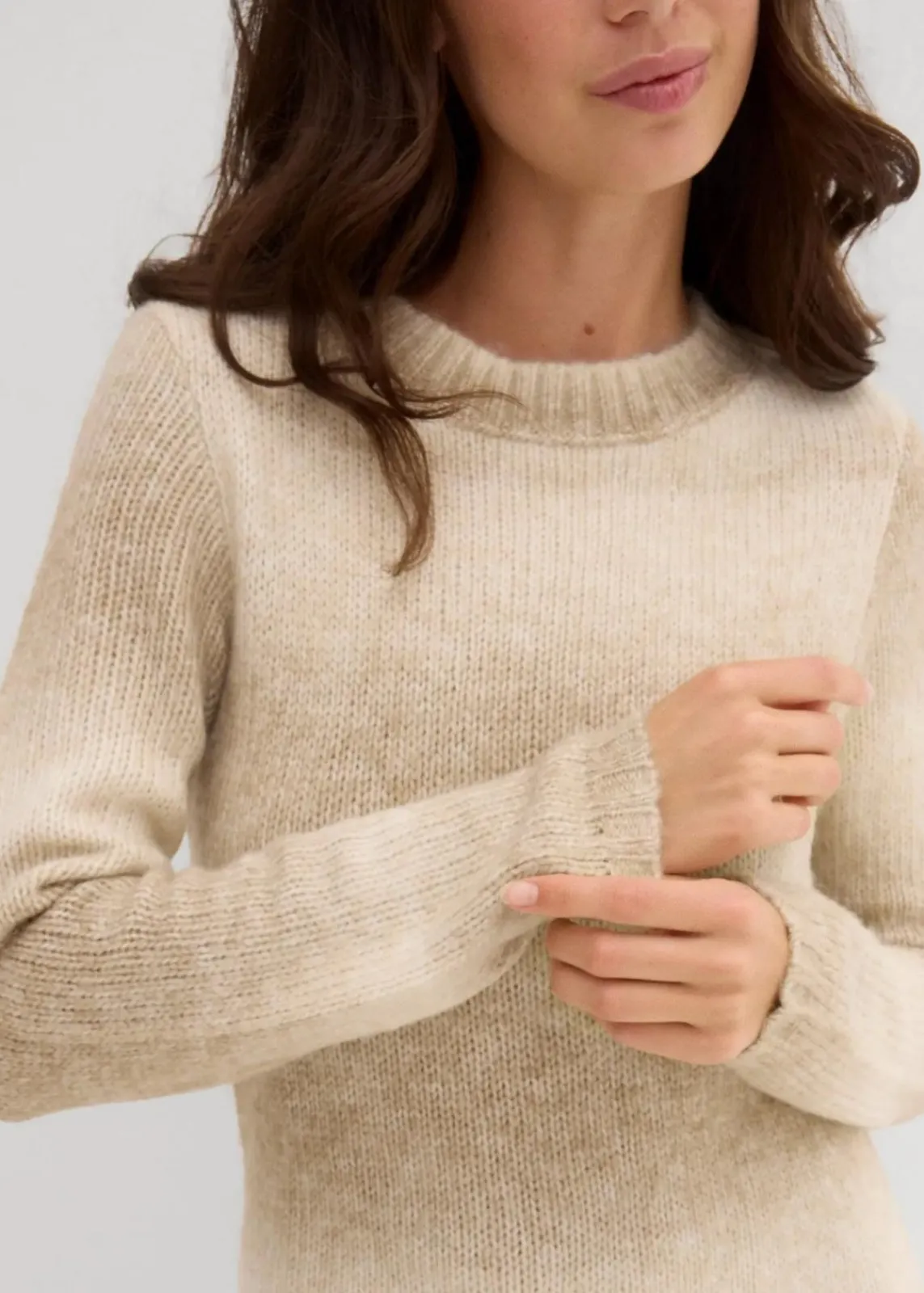 bonprix Bekleidung·Umstandsmode|Bekleidung·Pullover & Strickjacken^Strickkleid aus weichem Woll-Mix kieselbeige/graubraun