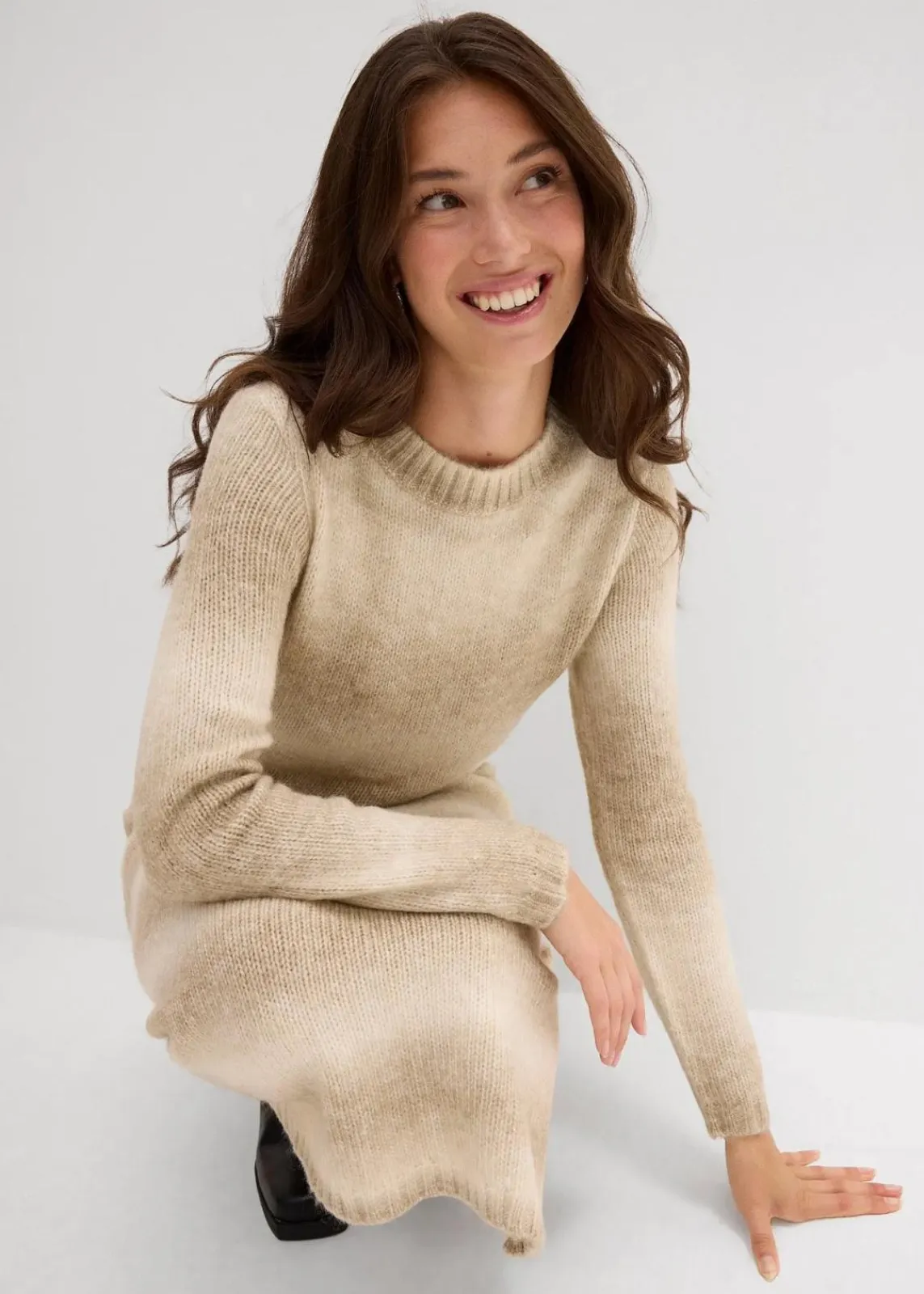 bonprix Bekleidung·Umstandsmode|Bekleidung·Pullover & Strickjacken^Strickkleid aus weichem Woll-Mix kieselbeige/graubraun