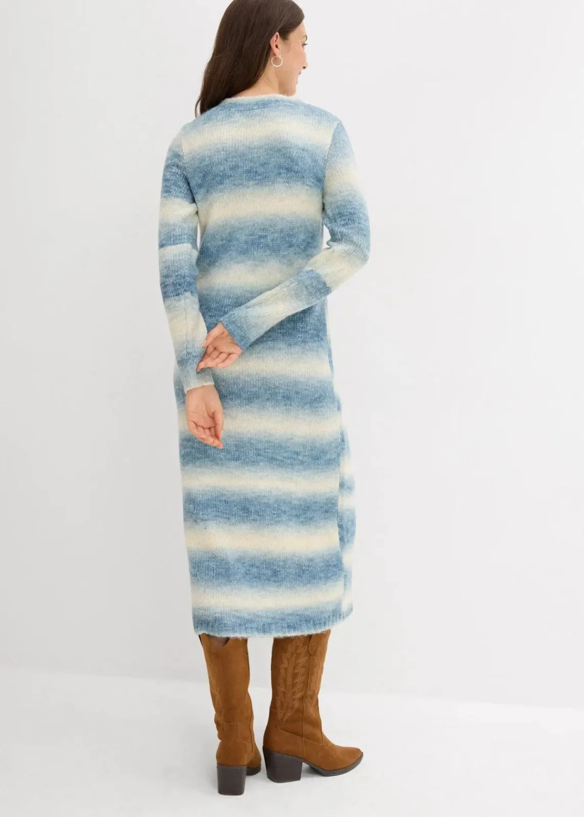 bonprix Kleider|Strickmode^Strickkleid aus weichem Woll-Mix natur/jeansblau