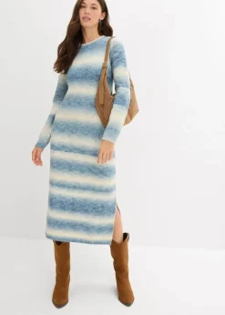 bonprix Kleider|Strickmode^Strickkleid aus weichem Woll-Mix natur/jeansblau
