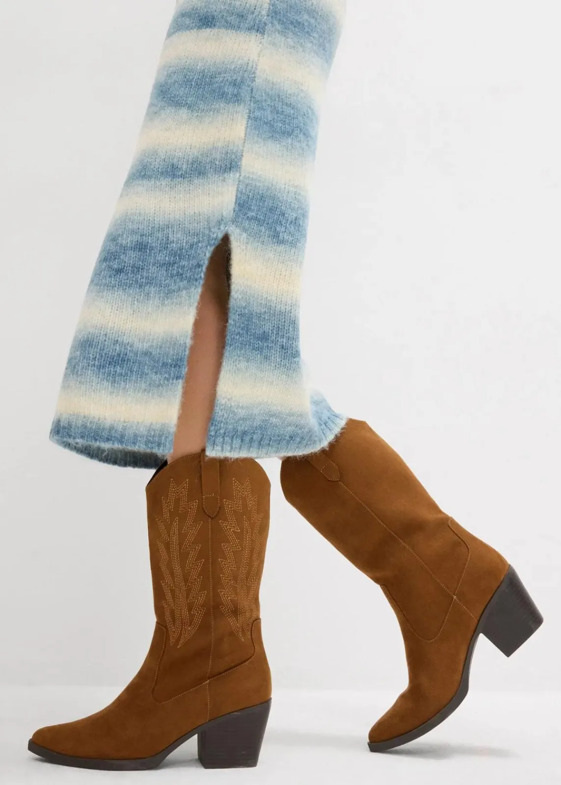 bonprix Kleider|Strickmode^Strickkleid aus weichem Woll-Mix natur/jeansblau