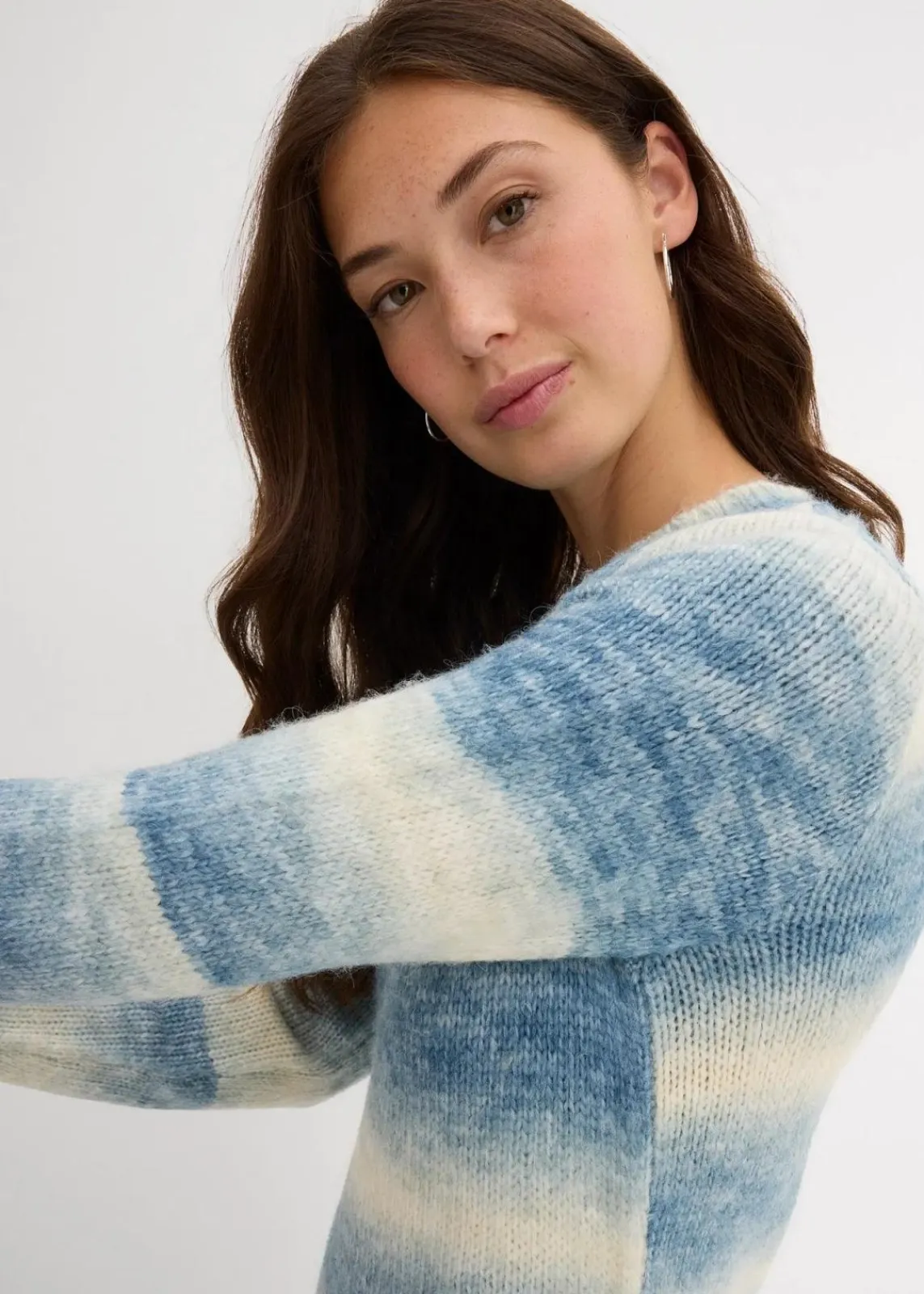 bonprix Kleider|Strickmode^Strickkleid aus weichem Woll-Mix natur/jeansblau