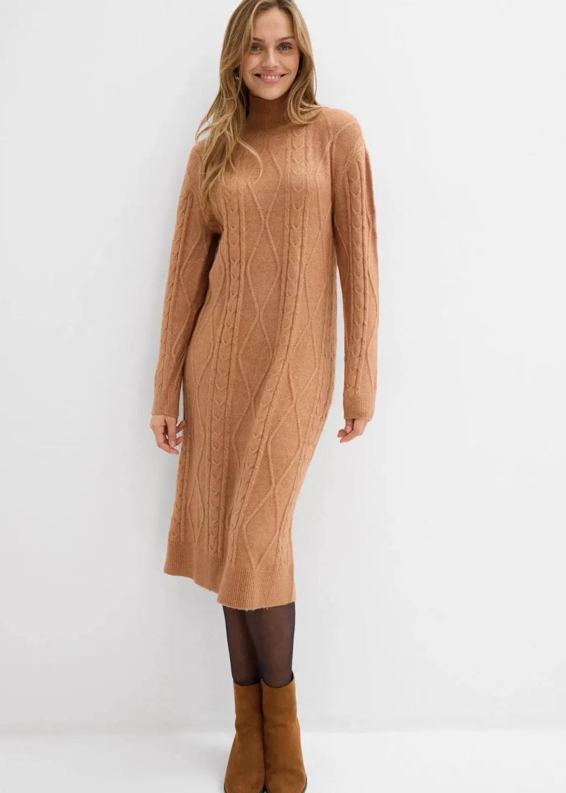 bonprix Bekleidung·Umstandsmode|Bekleidung·Pullover & Strickjacken^Strickkleid aus Zopfstrick schokosorbet meliert