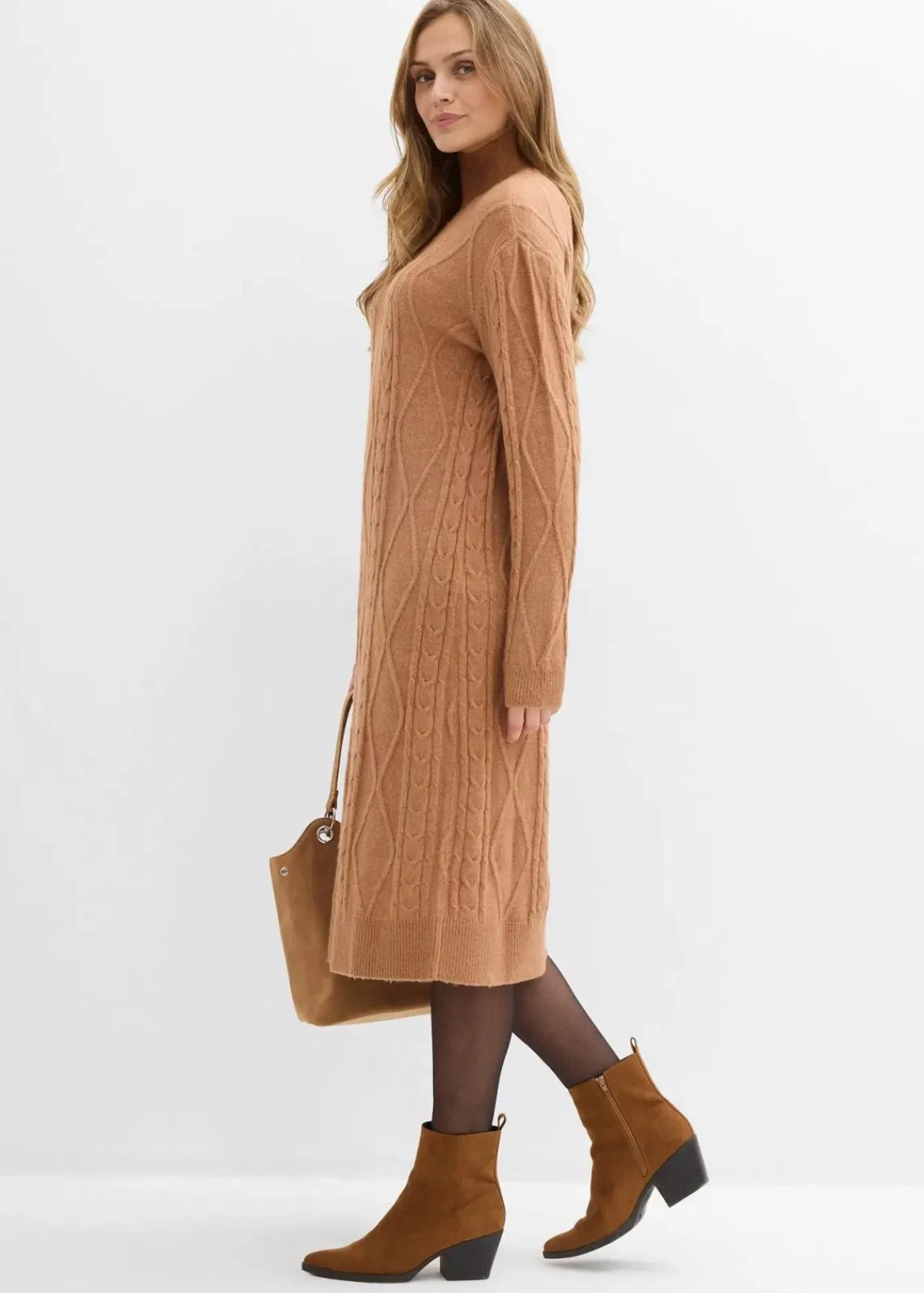 bonprix Bekleidung·Umstandsmode|Bekleidung·Pullover & Strickjacken^Strickkleid aus Zopfstrick schokosorbet meliert