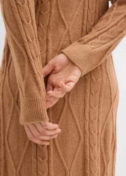 bonprix Bekleidung·Umstandsmode|Bekleidung·Pullover & Strickjacken^Strickkleid aus Zopfstrick schokosorbet meliert
