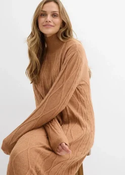 bonprix Bekleidung·Umstandsmode|Bekleidung·Pullover & Strickjacken^Strickkleid aus Zopfstrick schokosorbet meliert