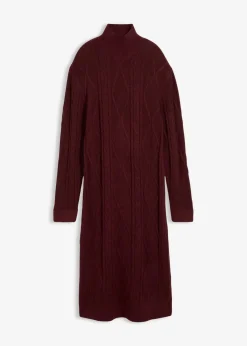 bonprix Kleider|Strickmode^Strickkleid aus Zopfstrick dunkelbeere